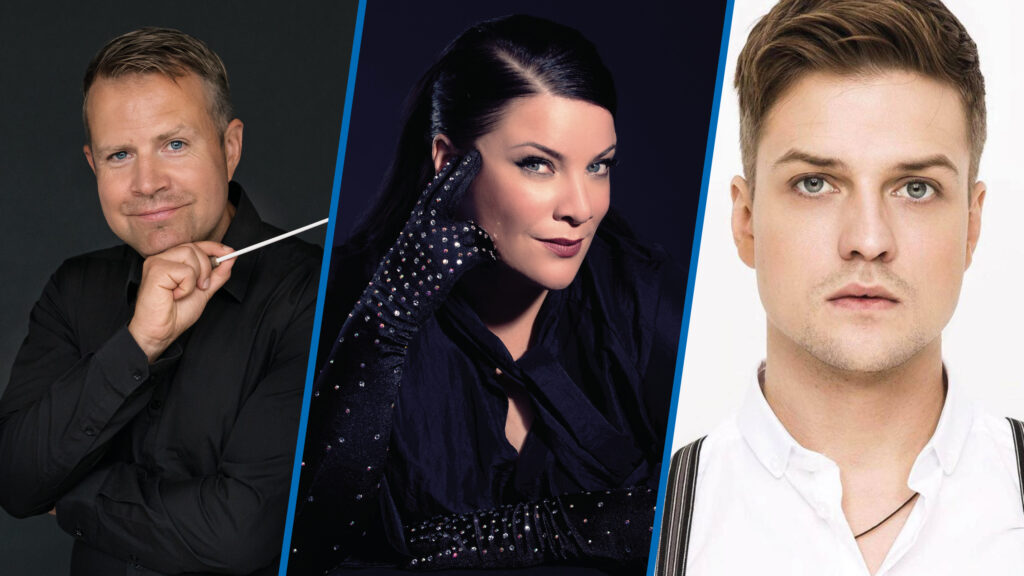 Euroviisut Suomi! -konsertin vieraat Antti Rissanen, Hanna Pakarinen ja Mikael Saari.